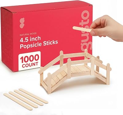 Gusto 1000 Count 4.5 Inch Wooden Sticks Multi-Purpose Crafts Ice Tongue