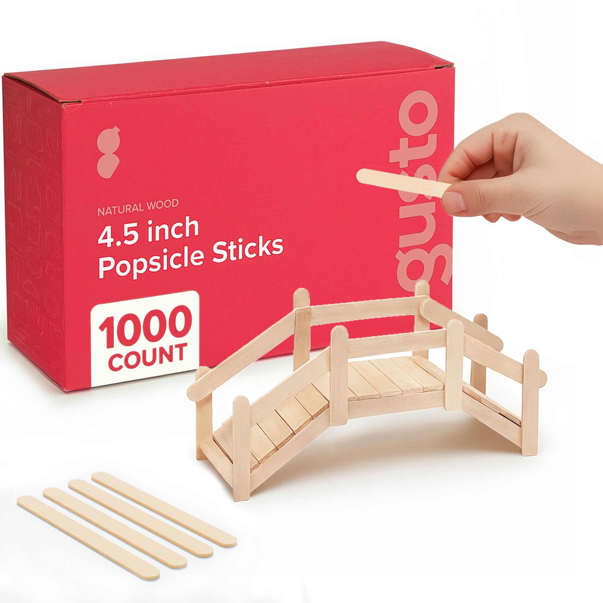 Gusto [1000 Count] 4.5 Inch Wooden Multi-Purpose Popsicle Sticks for Crafts, Ice, Ice Cream, Waxing, and Tongue Depressor Wood Sticks - Formerly Comfy Package