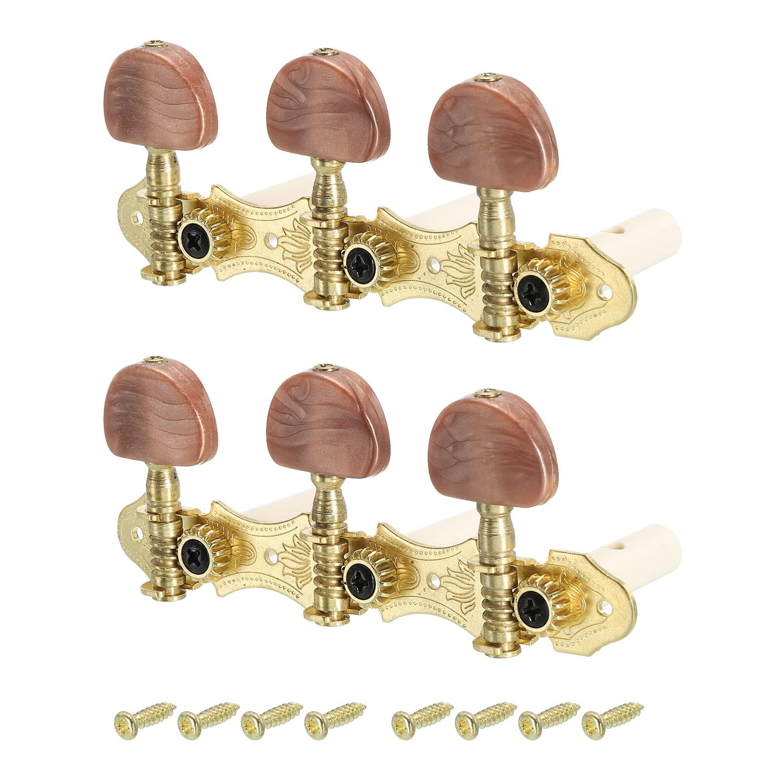 PATIKIL Classical Guitar String Tuners Keys Machine Heads Tuning Pegs 1 Left 1 Right, Brown Buttons, 1 Set