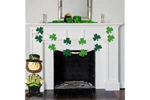 LAIRYAN St. Patrick's Day Felt Shamrock Banner Wood Beads Garland - NO DIY - St Patricks Day Decorations,Rustic Farmhouse Felt Shamrock Clover Garland Banner for Home Mantel,St Paddys Day Irish Party supplies