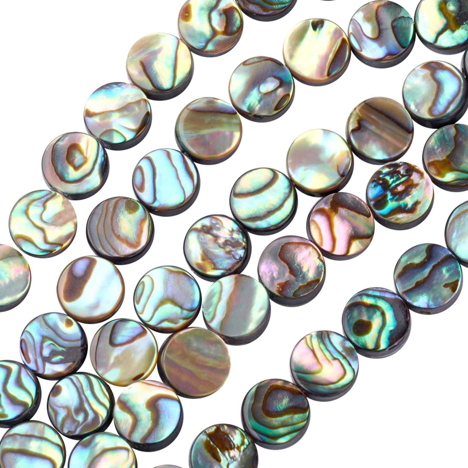 BENECREAT 30pcs Natural Abalone Shell Beads Flat Round Paua Shell Beads (8x3mm) Hole: 0.5mm for Jewelry Making