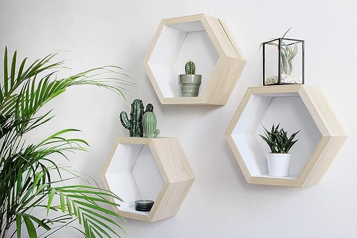 Pappel Wandregal Hängeregal Wandregal Sechseckig Holz Modernes