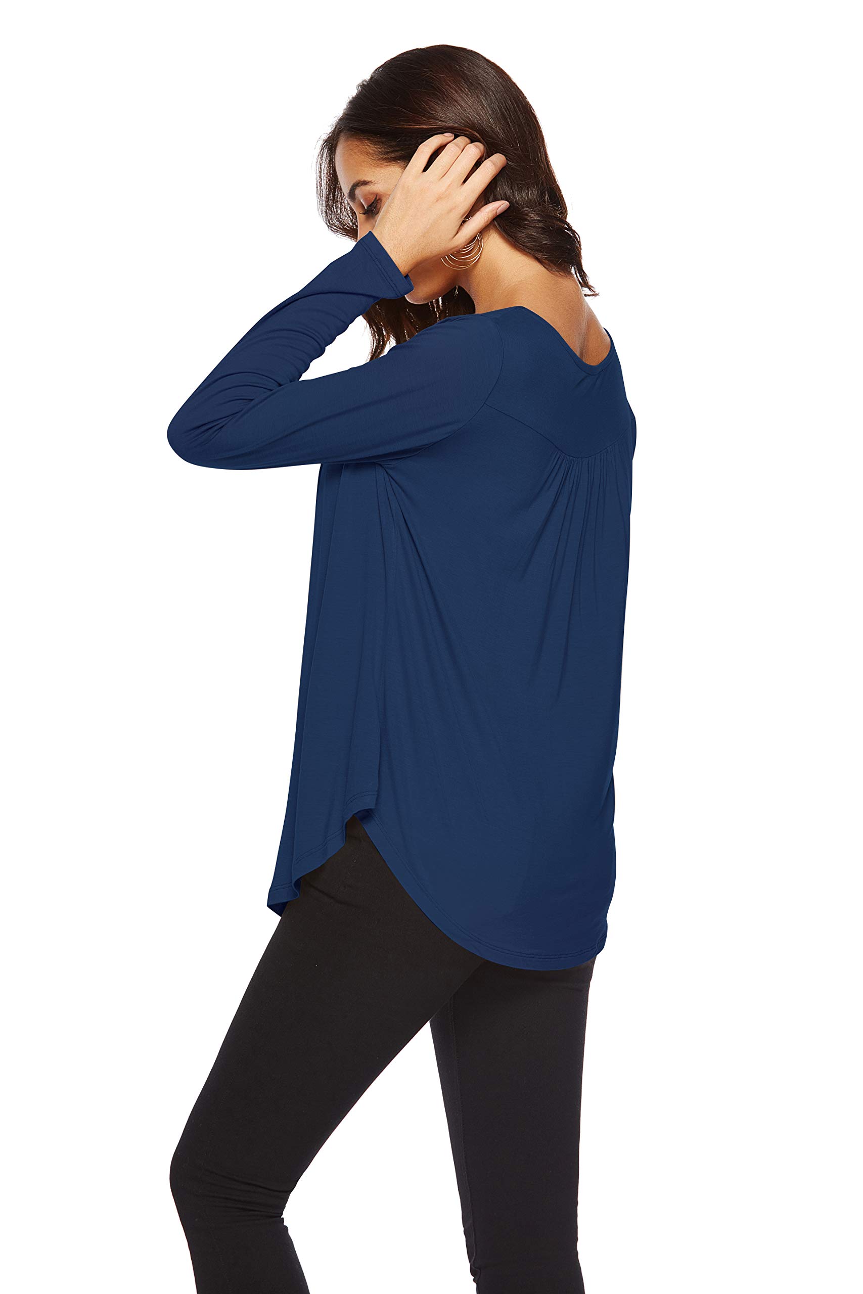 AMCLOS Womens V Neck T-Shirts Swing Ruffle Tops Button up Tunic Blouses Casual Henleys Short/Long Sleeve (Large, Long-Royal Blue)