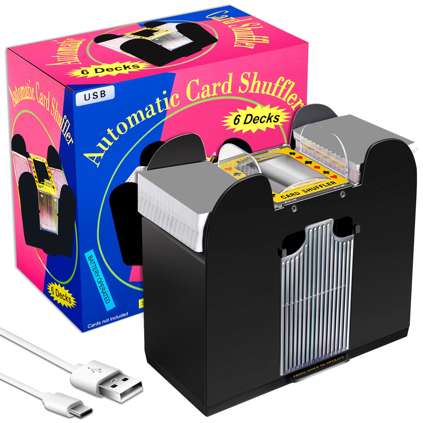 Photo 1 of Zomiboo 6 Decks Automatic Card Shuffler USB Battery Operated Electric Casino Poker Card Shuffler Machine for Home Poker Playing Games Casino and Club Party