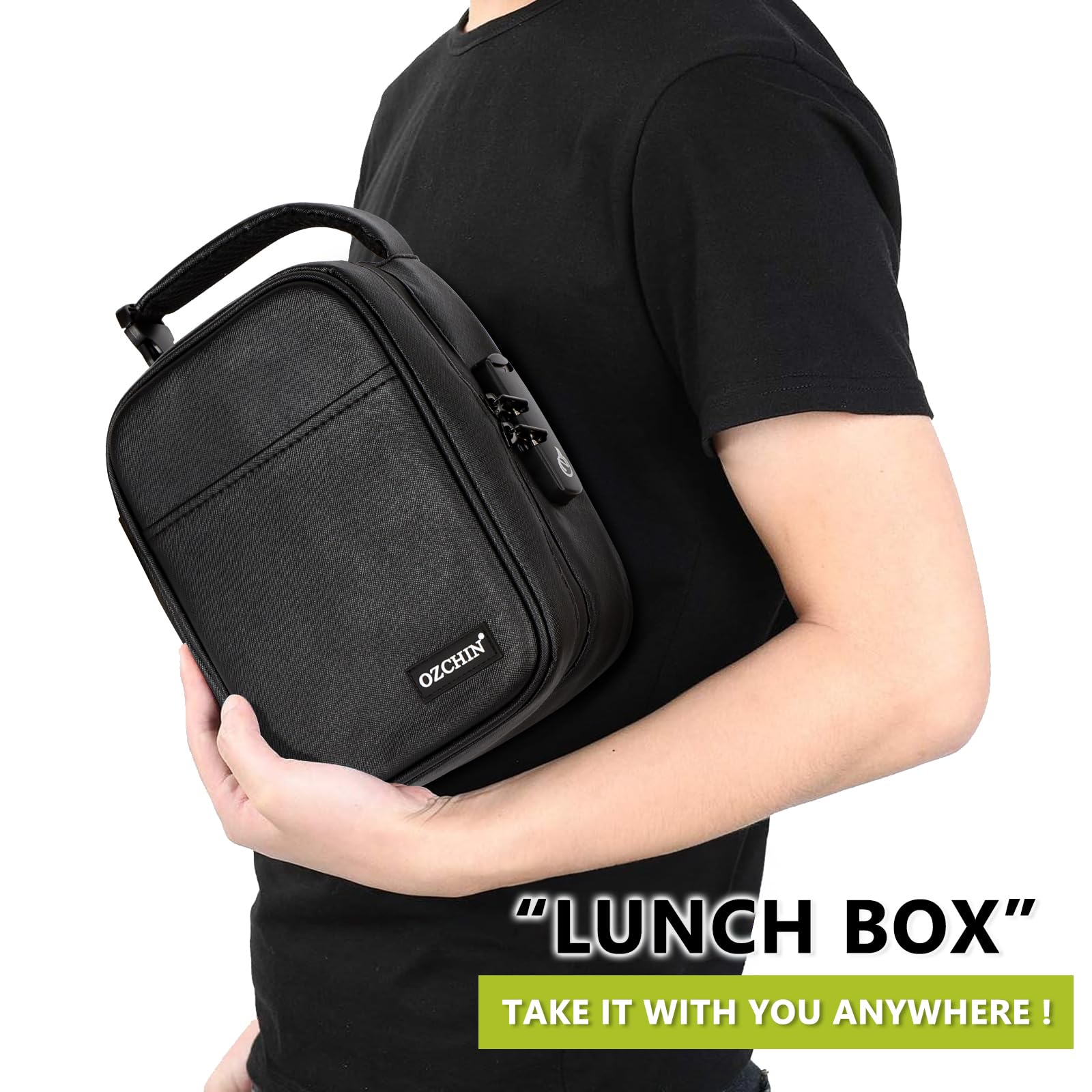 OZCHIN Large Smell Proof Bag with Combination Lock Odor Proof Lock Box Travel Storage Case Activated Charcoal Bag Great (Black)