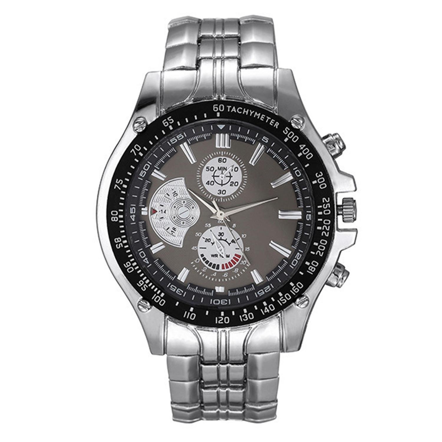 Opino Men Fashion Alloy Band Round Analog Quartz Wrist Watch Bracelet Bangle (Black)