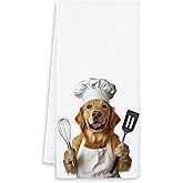 OSLYSOF Funny Golden Retriever Chef Dog Kitchen Towels, Gifts for Golden Retriever Lovers Dish Tea Towels, Dog Lovers Mom Gifts Hand Towel for Kitchen, 16x24 Inch
