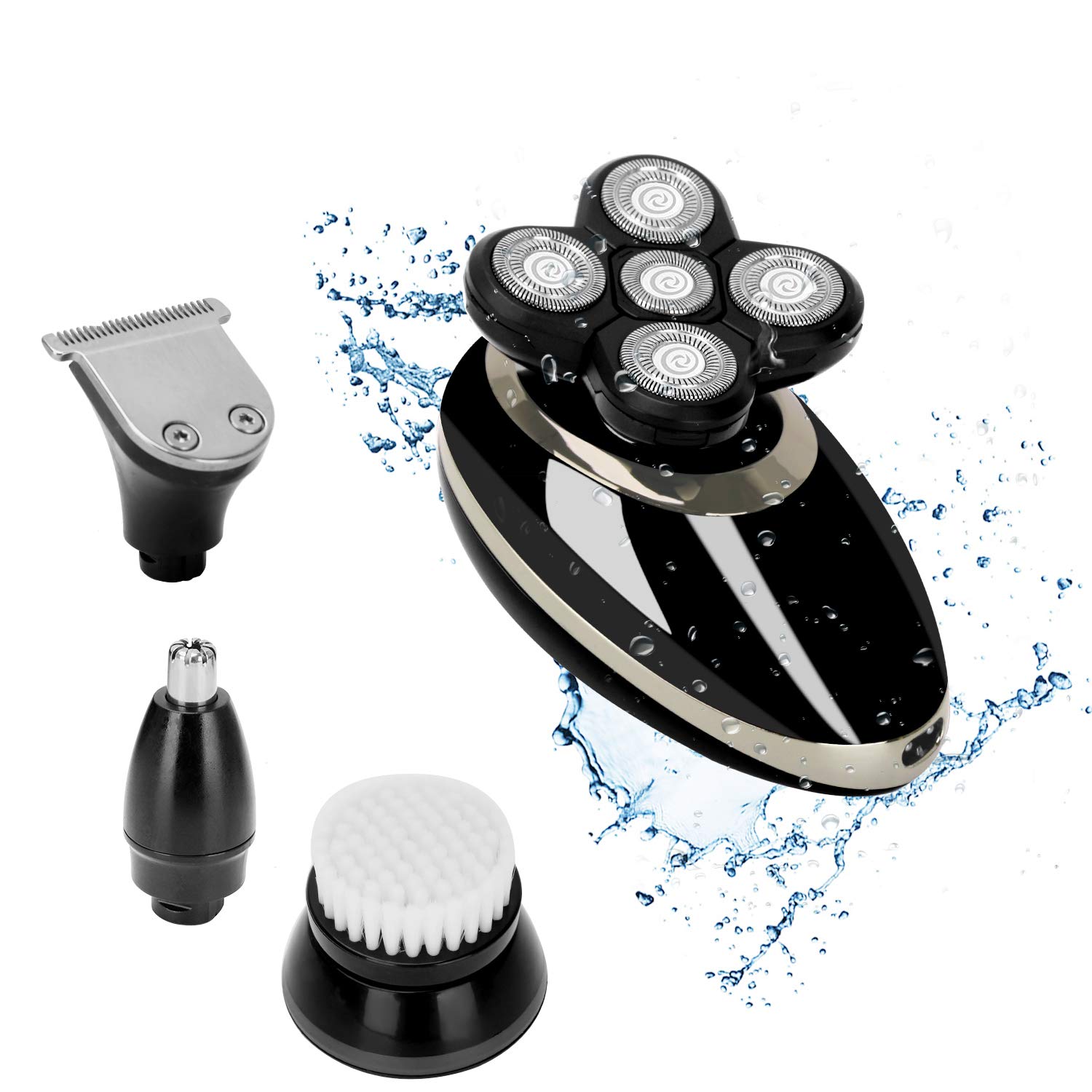 Waterproof Men\'s Electric Shaver and Trimmer Grooming Kit, Rechargeable 4-in-1 Electric Razor/Hair Trimmer/Clip Nose Hair/Facial Cleansing Brush
