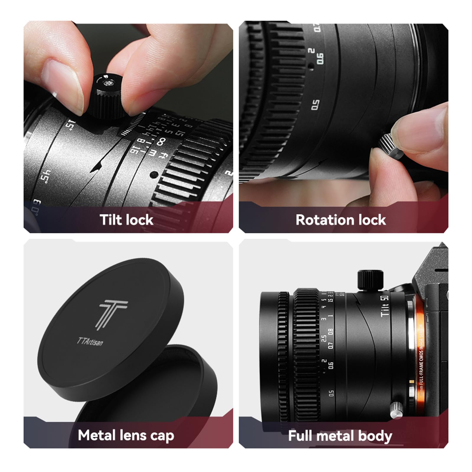 TTArtisan Tilt 50mm f1.4 Lens Full Frame Manual Focus Portrait Lenses Mirrorless Camera for E Mount A7 A7R A7S Series A7C A9 A9II A1 A5100 A6000 A6100 A6400 A6600 NEX-5 NEX-3 Series NEX-7