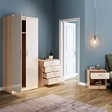 ELEGANT Cream Oak 2 Door Wardrobe Set with 4 Drawers & Nightstand view 2