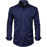 J.VER Men's Dress Shirts Solid Long Sleeve Stretch Wrinkle-Free Formal Shirt Business Casual Button Down Shirts