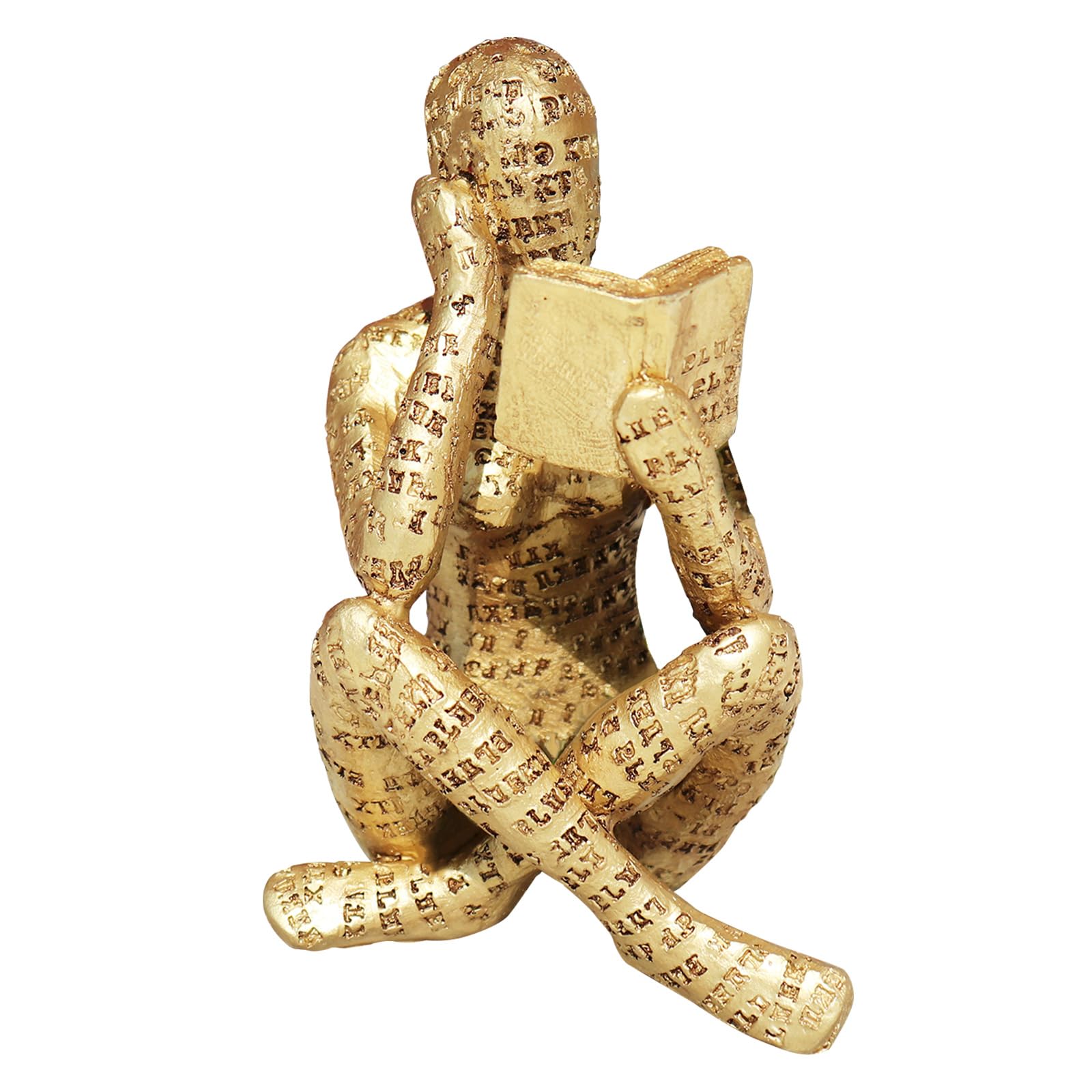 Gold Reading Women Figurine, Thinker Statue for Home Decoration, Resin Modern Abstract Aesthetic Sculptures, Small Art Golden Statue for Shelf Living Room Dining Room Office Desktop Coffee Table