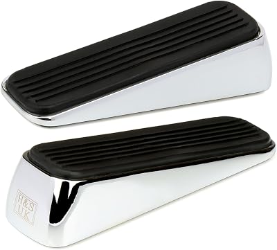 H&S 2pk Stainless Steel Door Wedge Stopper Heavy Duty Metal Rubber Bumper