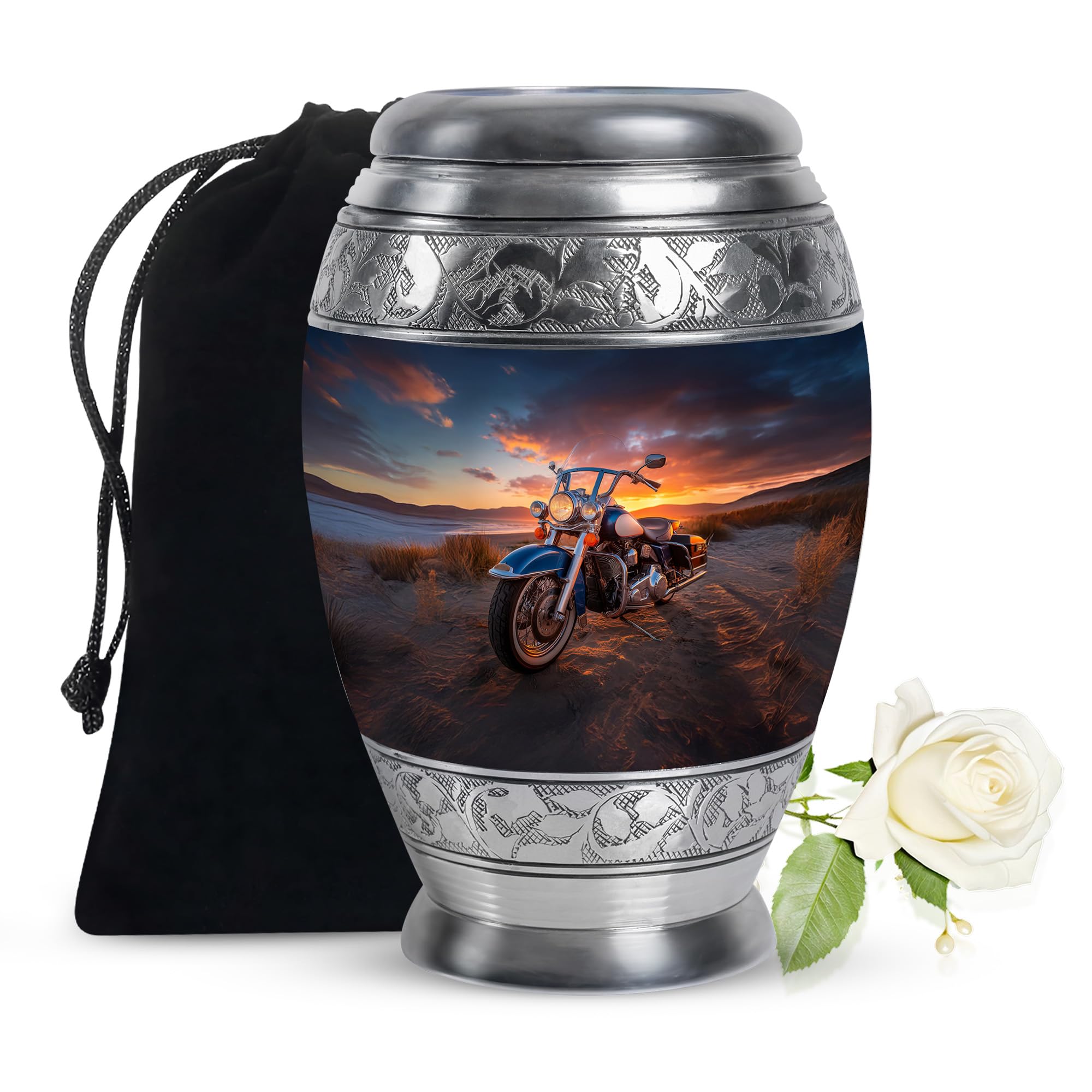 Photo 1 of LEXFAY Motorcycle Beautiful Urns for Adult Man & Women Ash - Funeral Urn for Male Ashes - Cremation Urns for Human Remains - Burial Mom & Dad Ash - Large Size 10 Inch with Velvet Bag