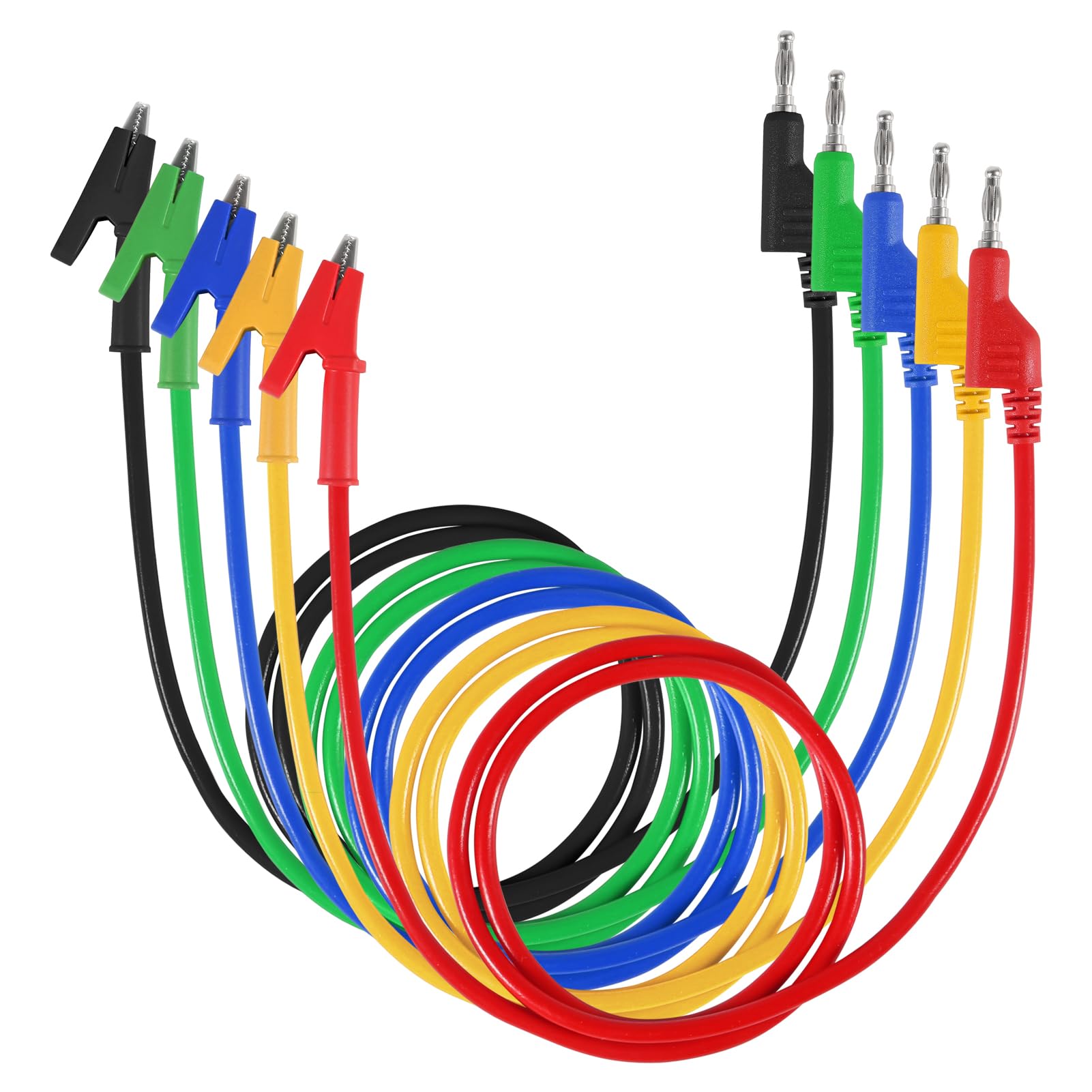 AOICRIE 5pcs Multimeter Test Leads 4mm Stackable Banana Plug to Alligator Clips Test Leads Crocodile Test Clamps Cables for Multimeter Electrical Testing