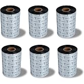 6 Rolls 4.33" x 1476' Premium Enhanced Wax Thermal Transfer Ribbon | 110mm x 450m Black Industrial Barcode Label Printer Ribbon - Compatible with Zebra, TSC, GoDex, Citizen, 1" Core