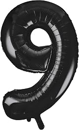 Unique Black Number 9 Shaped Large Foil Balloon 86cm 1 Piece