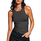 Artfish Women's Sleeveless Full Length Ribbed Fitted Racerback Workout Crew High Neck Basic Tank Top