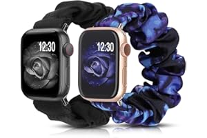 TOYOUTHS 2 Packs Compatible with Apple Watch Band Scrunchies 42/44/45/49mm Women Elastic Strap Soft Cloth Fabric Stretchy Bra
