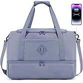 WANDF Travel Duffel Bag with Wet Pocket & Shoe Compartment, 18x14x8 Personal Item Bag with USB Charging Port, Water-Resistant Gym Weekender Overnight Carry-on for Women Men (Grey)