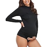 YONABTF Women's Maternity Shirt Bodysuit Long Sleeve Basic Top Mock Neck Bodycon T-Shirt for Pregnant Photoshoot