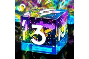 HAOMEJA Resin DND Dice Set D&D 7 Pcs Resin Sharp Edge Role Playing Dice with Dragon Eye Dice Bag,Polyhedral Dungeons and Dragons Dice D20 D12 D10 D8 D6 D4 (Blue Yellow & Number White)