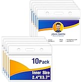 10PCS ID Badge Holder Horizontal - Extra Thick Clear ID Card Holder with Waterproof Resealable Zip - Name Tag Holder for Nurses, Office and School