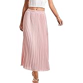 TEERFU Womens Elastic High Waist Long Pleated Skirt Tiered Boho Swing A line Beach Maxi Skirt