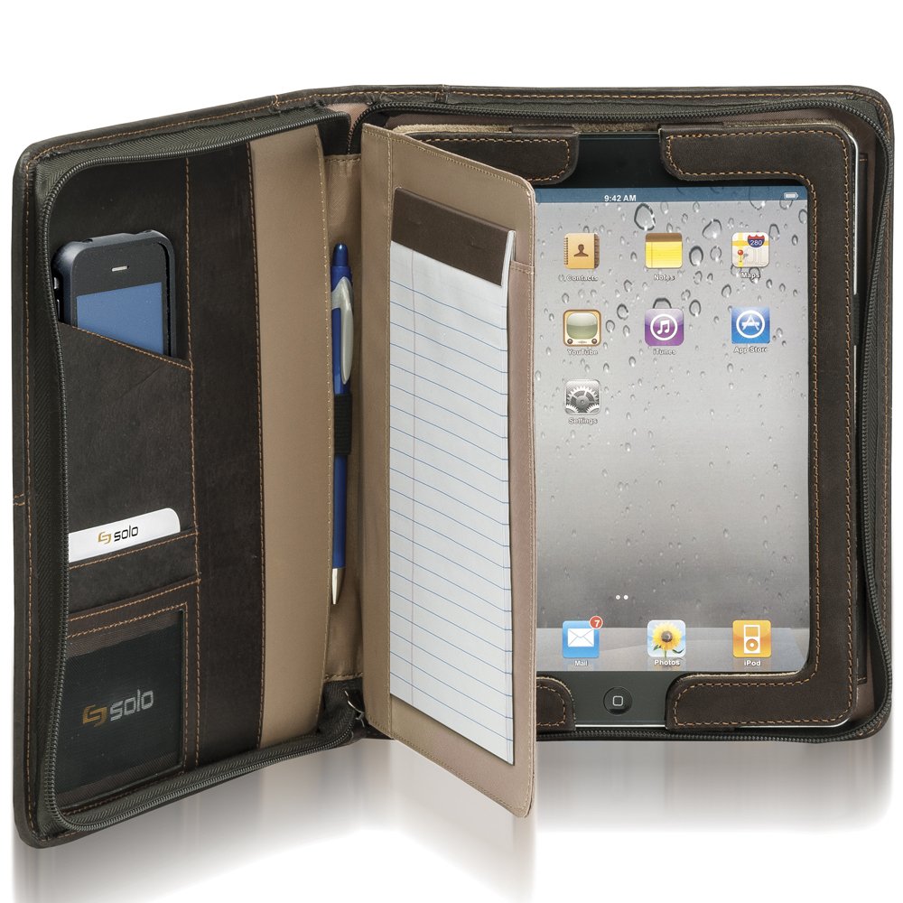 Solo Madison Leather Padfolio for iPad Generations 1, 2, 3 and 4, Brown