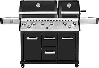 MAXXUS Gasgrill BBQ Chief Kronos 6+1 - Grillwagen mit Infrarot Backburner, 2 Grillkammern, 6 Edelstahl-Brenner, Seitenbrenner, Motor Drehspieß