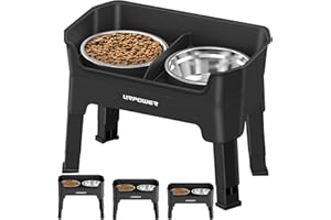 URPOWER 3-in-1 Elevated Dog Bowls - Mess Proof Double Deck 4 Height Adjustable Raised Stand with 2 Stainless Steel Food Bowls & Licking Plate for Small, Medium & Large Dogs