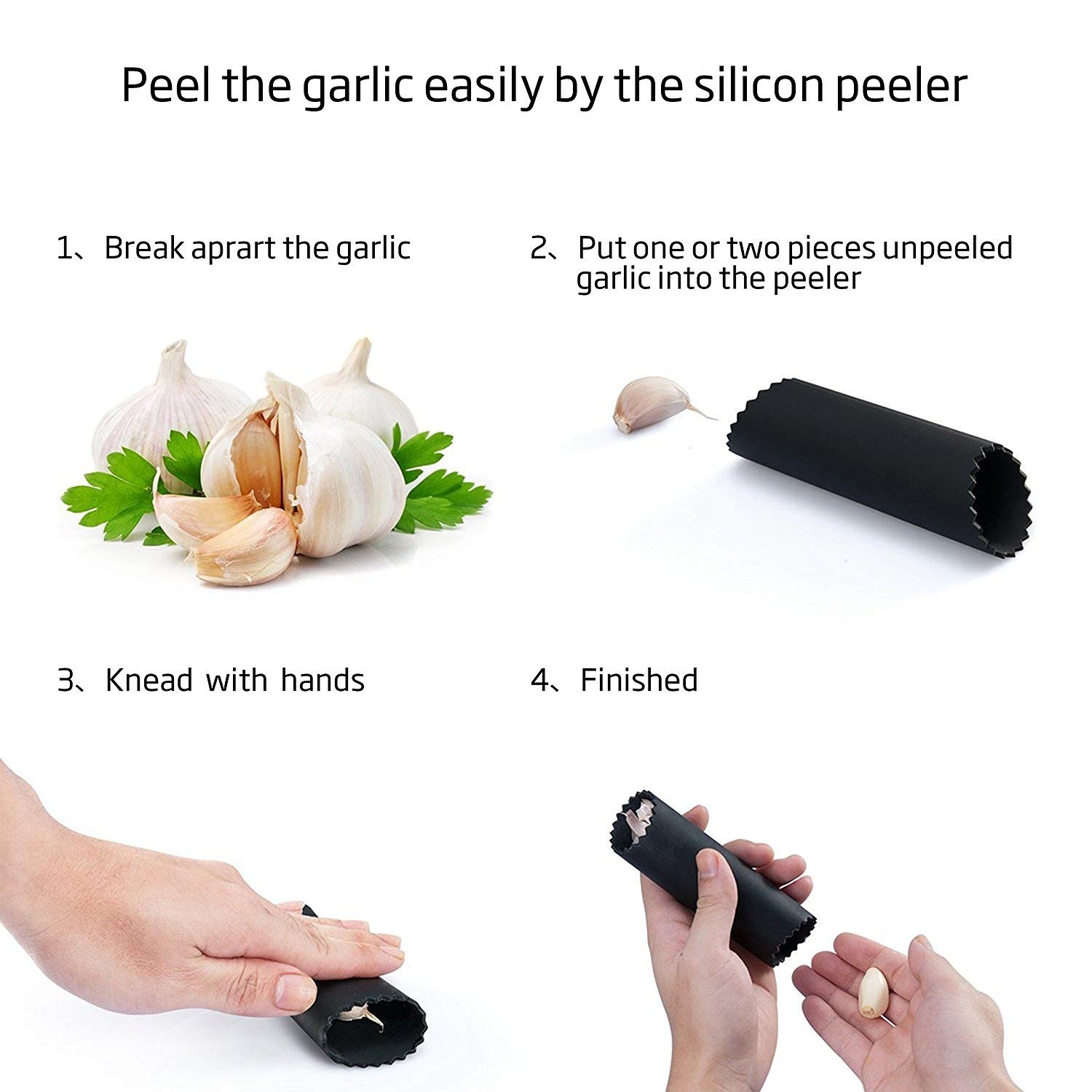 Garlic Press,LOVKITCHEN Garlic Press and Peeler Set.Durable Stainless Steel Mincer and Silicone Tube Roller