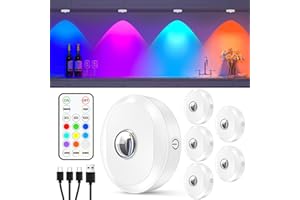 WILLED RGB Rechargeable Puck Lights with Remote Control, Under Cabinet Lighting Wireless, Dimmable Push Lights, Multicolor an