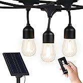 Brightech Ambience Pro – Solar Power Remote Control Outdoor String Lights with Edison Bulbs – Shatterproof, Commercial Grade LED Waterproof Patio Lights – 1W, 3,000K, Hanging, 48 ft