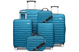 LARVENDER Luggage Sets for Women 6 Piece Hardside Expandable Suitcases with Wheels TSA Lock, Lightweight Travel Carry On Suitcase Set with Two Cosmetic Cases, Blue