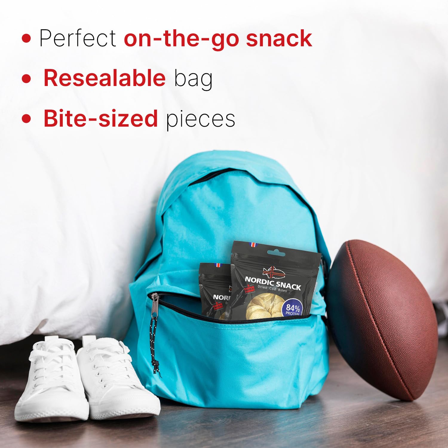 Nordic Catch Freeze Dried Cod Bites Seafood Snacks - Chips made from Wild Caught Icelandic Cod Fish - Healthy Dry Fish Snack, Rich in Omega 3 Fatty Acids, Protein Packed Keto Friendly Dried Fish Jerky - 35g Resealable Bag - 1pk