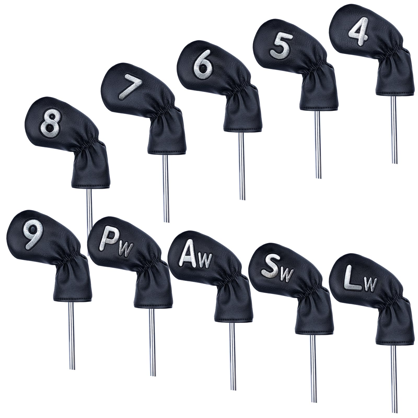 Photo 1 of 10 Pcs Iron Covers for Golf Clubs, Premium PU Leather Golf Iron Covers with Big Number Design, Fits Most Iron Clubs, Designed for Easy On and Off (Black)