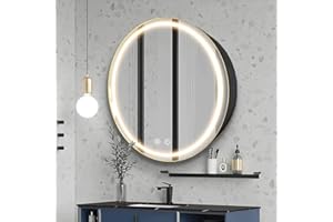Janboe 26inch Round Medicine Cabinet with Lights,Led Medicine Cabinet with Defogger,Illuminated Mirror Cabinet for Bathroom,D