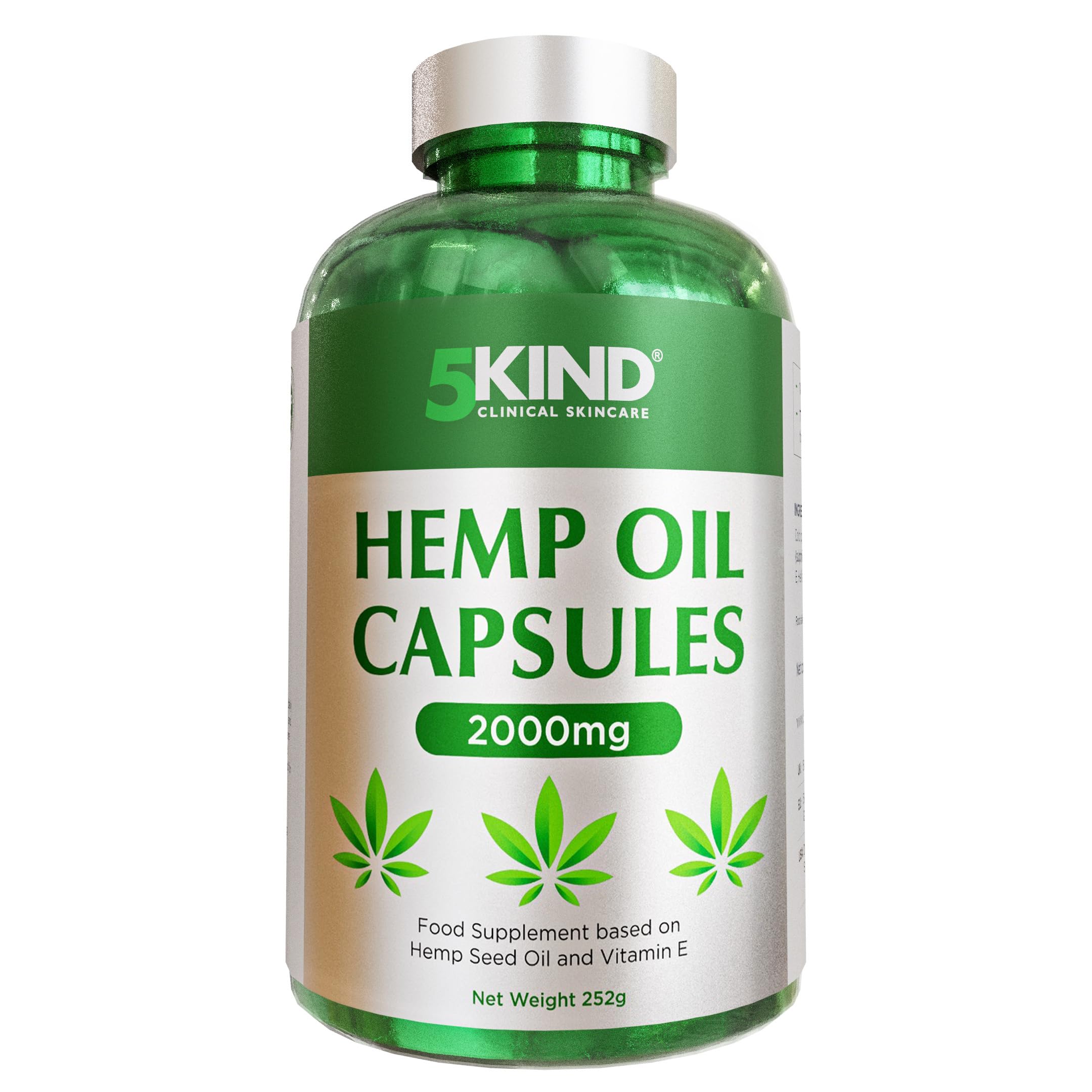 5kind Hemp Oil Capsules High Strength 2000mg - 180 Soft Gel Hemp Seed Oil 1000mg - Virgin, Cold Pressed Hemp Capsule - Naturally Rich Omega 3 6 9 High Strength