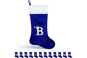 Glimin 22 Inches Monogram Christmas Stocking with Letter Soft Velvet with White Plush Cuff Embroidered Initial Xmas Stockings for Christmas Holiday Fireplace Decoration Gifts(B Letter,Blue)