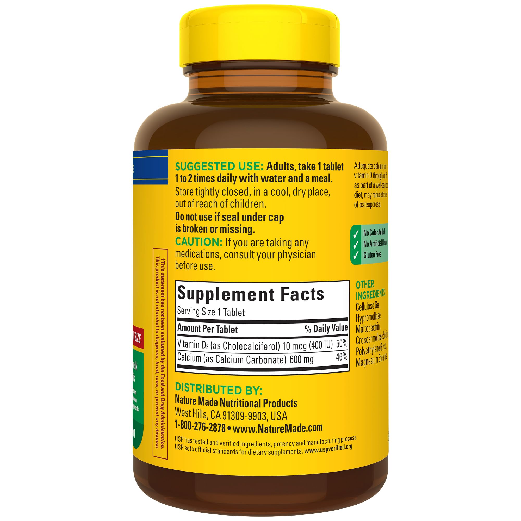 Nature Made Calcium 600 mg with Vitamin D3, Dietary Supplement for Bone Support, 220 Tablets (pack of 1)