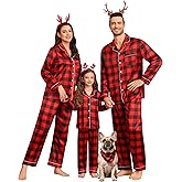 SWOMOG Family Matching Pajamas Set Silk Satin Button Down Sleepwear Long Sleeve Nightwear 2 Pcs Pj Set