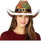 Christmas Cowboy Cowgirl Santa Hat with Snowman Reindeer Snowflake for Men and Women