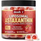 Liposomal Astaxanthin 12mg Gummies for Powerful Antioxidant, Vegan, 60 | Organic Astaxanthin Supplements with Lycopene, Glutathione, Vitamins &amp; CoQ10 for Eye, Skin &amp; Immune Health, Sugar Free
