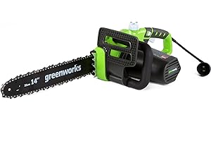 Greenworks 9 Amp 14-Inch Corded Chainsaw with Tool-less Chain Tensioning & Auto Oiling, Electric Handheld Chainsaw for Garden