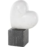 Deco 79 Marble Heart Decorative Sculpture Slanted Home Decor Statue with Black Block Base, Accent Figurine 5" x 3" x 9", White