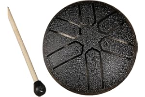 FLORTEEN Rain Drum for Outside Garden, Steel Tongue Drum Rain Chime, Outside Musical Rain Drum for Garden, Mini Handpan Drum 3 Inches 6 Notes for Meditation, Prenatal Music Education (Black)