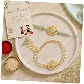 I Jewels RakshaBandhan Designer Handcrafted Pearl &amp; Kundan Bhaiya Rakhi for Brother/Bro/Men