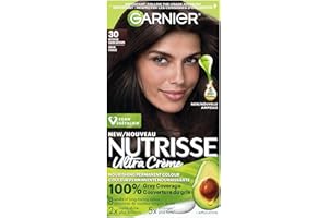 GARNIER Nutrisse Cream, Permanent Hair Colour, 30 Intense Dark Brown, 100% Grey Coverage, Nourished Hair Enriched With Avocad