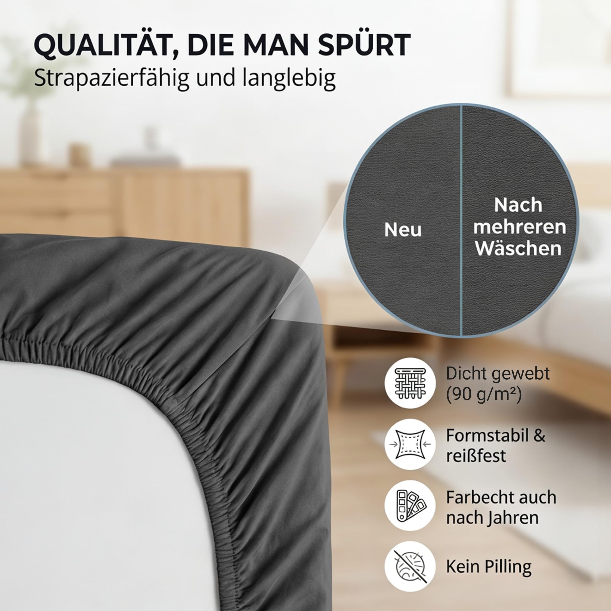 Komfortec Mikrofaser Spannbettlaken 140x200 cm – Weiches Spannbetttuch mit Rundumgummi – Fitted Sheet für Matratzen bis 30 cm – Anthrazit – Oeko-Tex – Pflegeleicht & Hautfreundlich – 90g/m² 5